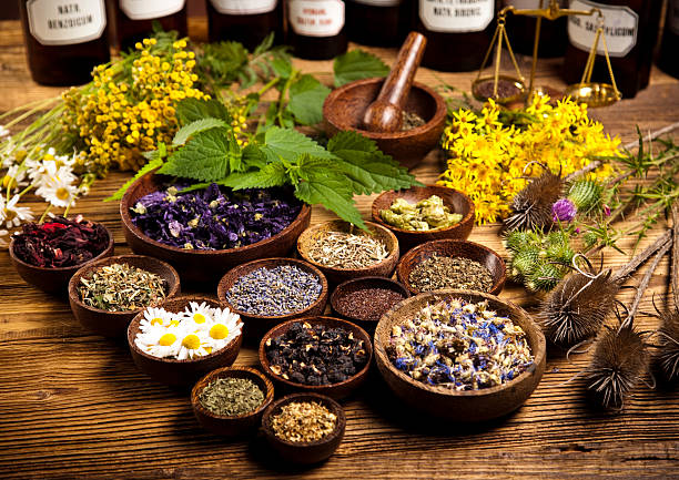 istock Natural medicine, herbs, mortar 515684873