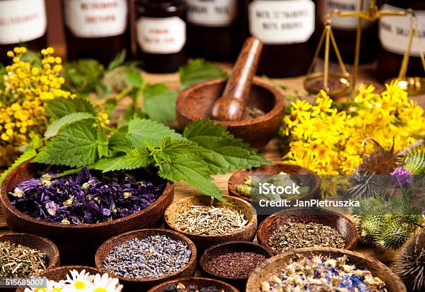 Natural Medicine Herbs Mortar Stock Photo - Download Image Now - Herbal Medicine, Herb, Mortar and Pestle