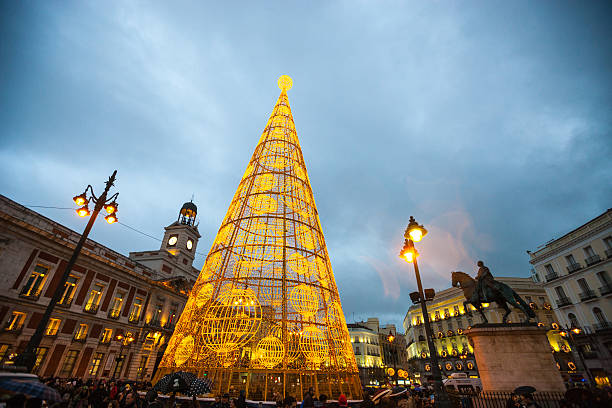 Christmas Tree on Puerto del Sol, Madrd stock photo