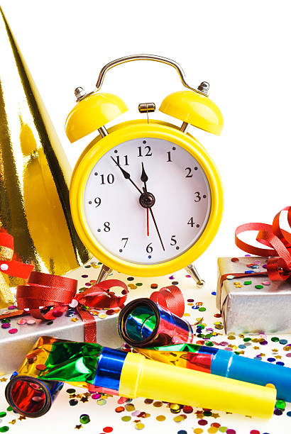 istock Alarm clock with Christmas presents 515685835