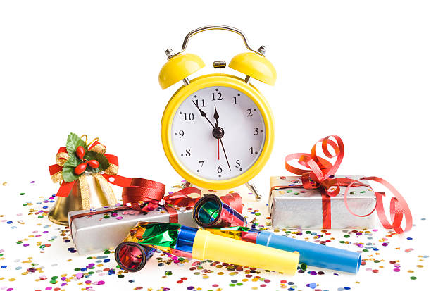 istock Alarm clock with Christmas presents 515685845