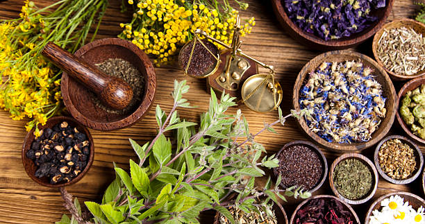 istock Fresh medicinal herbs on wooden 515686591