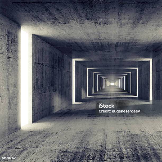 Abstract Empty Dark Concrete Tunnel Interior 3d Background Stock Photo - Download Image Now