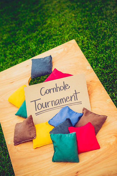 Cornhole Board and Bags with Tournament Sign