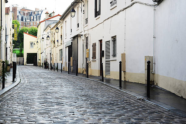 STREET パリ Cobblestone Street In Paris France Stock Photo - Download Image