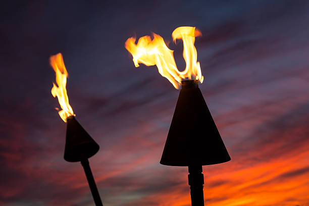 istock Tiki Torch Flames on Tropical Beach at Sunset 515701569