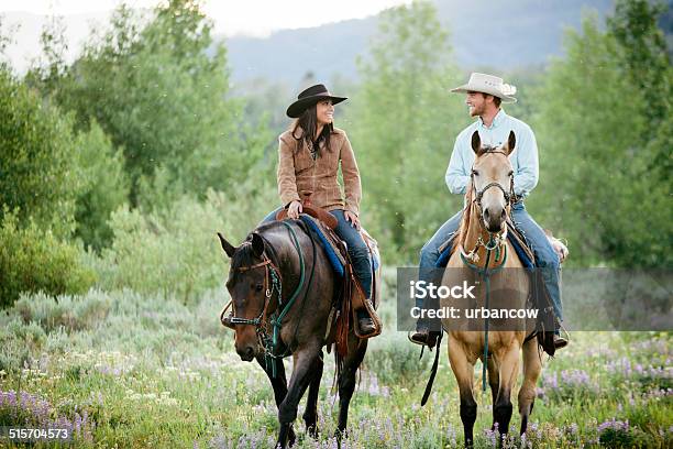 Rancher Couple Montana Stock Photo - Download Image Now - Horseback Riding, Couple - Relationship, Horse