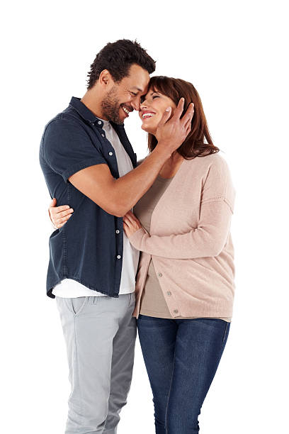 istock Romantic mature couple together over white 515704593