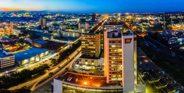 Skyline photo of Lusaka city at night stock photo