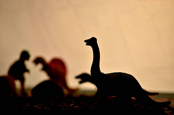 the silhouettes of dinosaurs the silhouettes of dinosaurs coelurosauria stock pictures, royalty-free photos & images