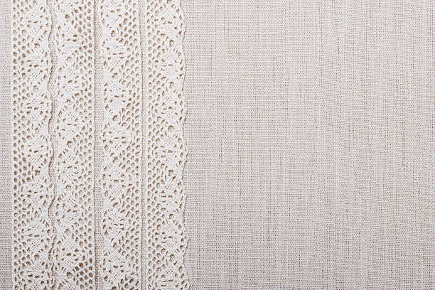 istock Lace ribbon on linen cloth background 515707360