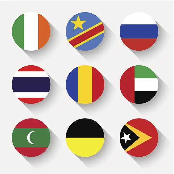 Vector illustration of Flags of the world, round buttons