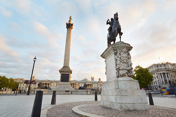 Empty Trafalgar square, early morning in London Empty Trafalgar square, early morning in London, low angle view admiral nelson stock pictures, royalty-free photos & images