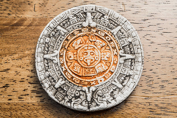 It's a generic Aztec calendar. You can see the original at the Museo Nacional de Antropologia in Mexico City, Mexico. The original calendar is a massive stone slab, carved in the middle of the 15th century. It weighs almost 24 tons, has a diameter of 3.6 meters (12 feet), and a thickness of 1.22 meters (4 feet).