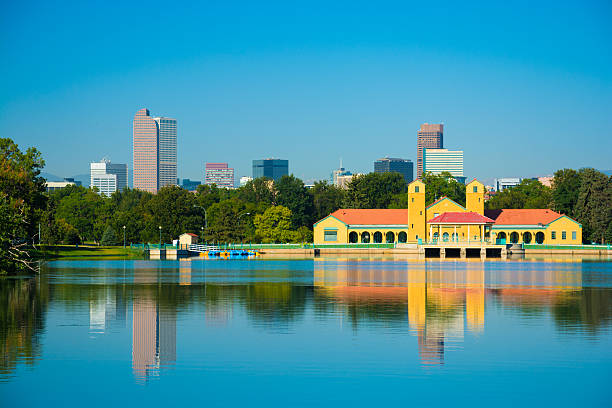 istock Denver skyline with a lake reflection from Denver City Park 515710708
