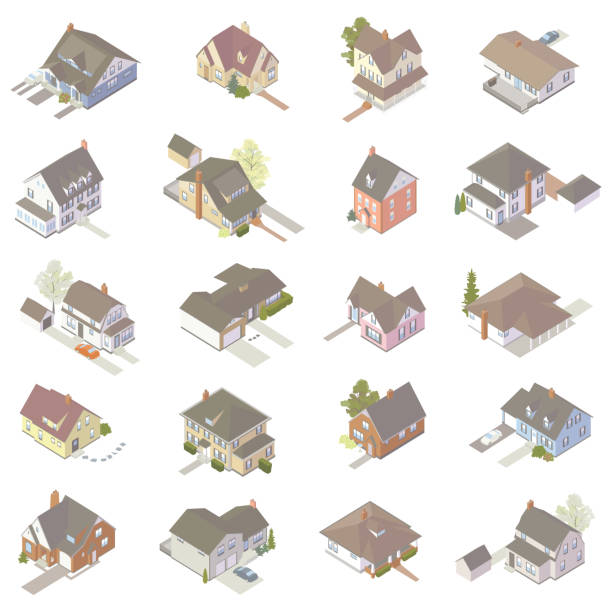 ikony izometryczny dom - tudor style illustrations stock illustrations
