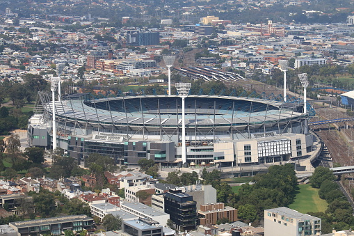 Melbourne cityscape and Melbourne Cricket aerial view Ground Australia