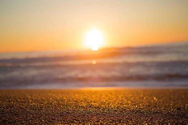 Free Stock Photo of Sunset casting golden light on a sandy beach ...