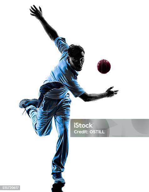 Pitcher Cricket Player Silhouette Stock Photo - Download Image Now - Cricket Player, Sport of Cricket, Cut Out