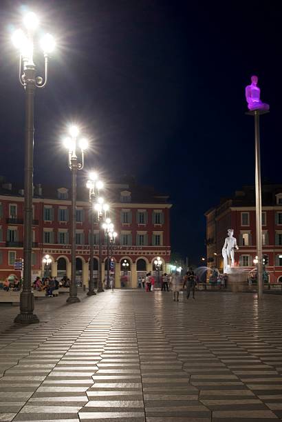 nizza, francia.  piazza massena nella notte - city of nice france massena city foto e immagini stock