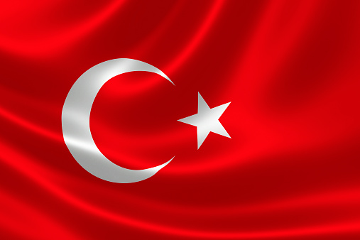 3D rendering of the flag of Turkey on satin texture.