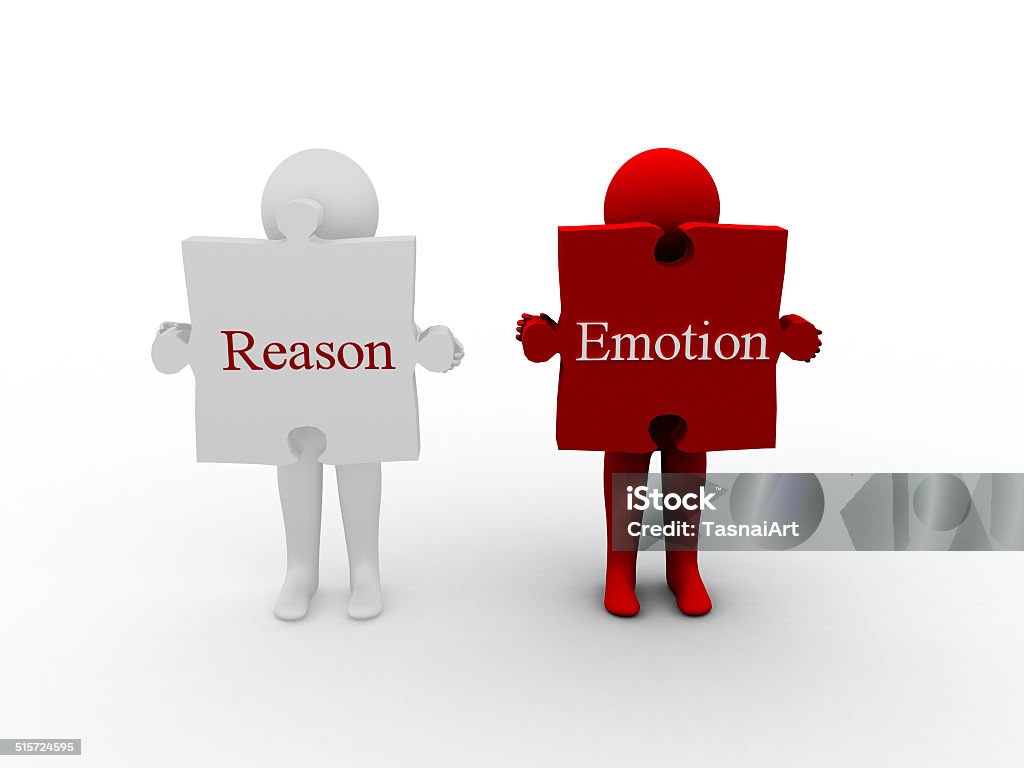 3d illustration man with word Reason and Emotion 3d with  Reason and Emotion word Abstract Stock Photo