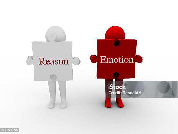 3d Illustration Man With Word Reason And Emotion Stock Photo - Download Image Now - Abstract, Adult, Balance