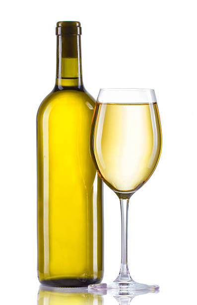 istock Glass and bottle of white wine isolated on white 515725291