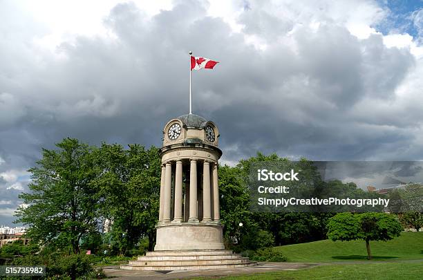 Canadian Flag On Clock Tower Stock Photo - Download Image Now - Canada, Kitchener - Ontario, Waterloo - Ontario