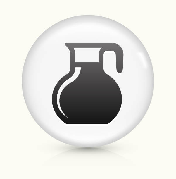 dzbanek ikona na biały okrągły wektor przycisk - design element circle computer graphic coffee stock illustrations