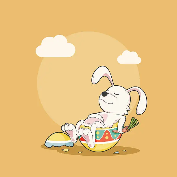 Vector illustration of Happy sleep bunny with easter egg, Vector Illustration