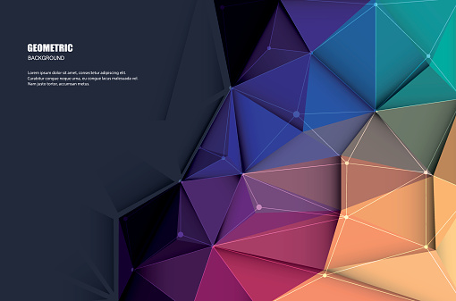 Vector illustration white paper (blank space for your content) on Abstract 3D Geometric, Polygonal, Triangle pattern shape and multicolored,blue, purple, yellow and green background