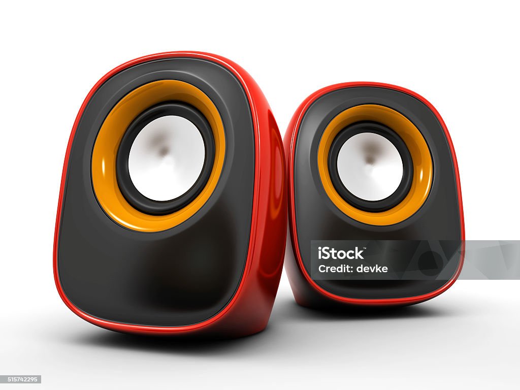 speakers Stylish red speakers on the white background (3d render) Arts Culture and Entertainment Stock Photo