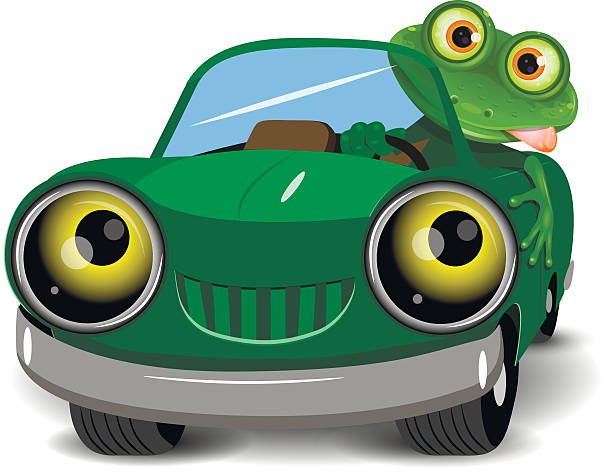 Frog in the car Illustration of a green frog in the car triton greek god stock illustrations
