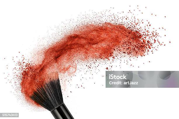 Makeup Brush With Red Powder Isolated Stock Photo - Download Image Now - Face Powder, White Background, Make-Up Brush