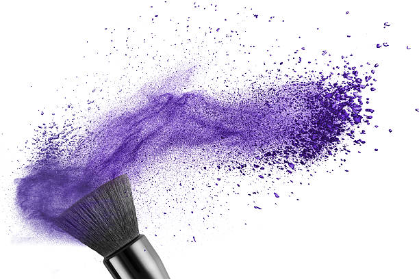 makup 브러시 블루 파우다 격리됨에 - make up brush face powder make up isolated 뉴스 사진 이미지