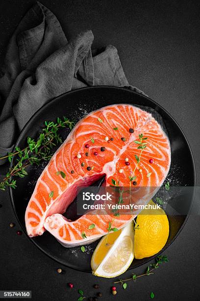 Salmon Steak Stock Photo - Download Image Now - Acid, Backgrounds, Barbecue - Meal