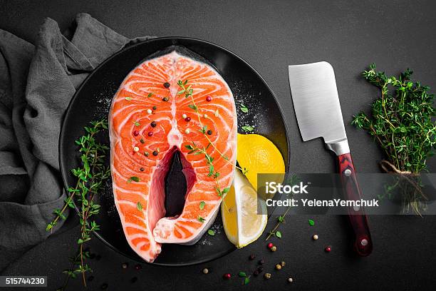 Salmon Steak Stock Photo - Download Image Now - Acid, Backgrounds, Barbecue - Meal