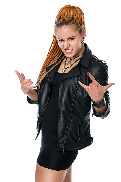 istock Young girl in leather jacket with dreadlocks 515744426