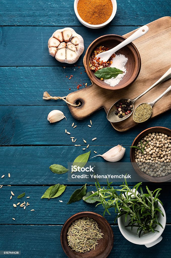 culinary background with spices on wooden table Allspice Stock Photo