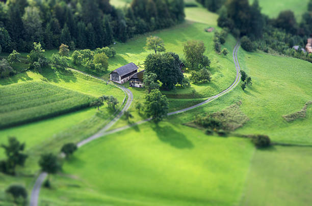 Tilt Shift Aerial View of Agricultural Fields (Carinthia, Austria)