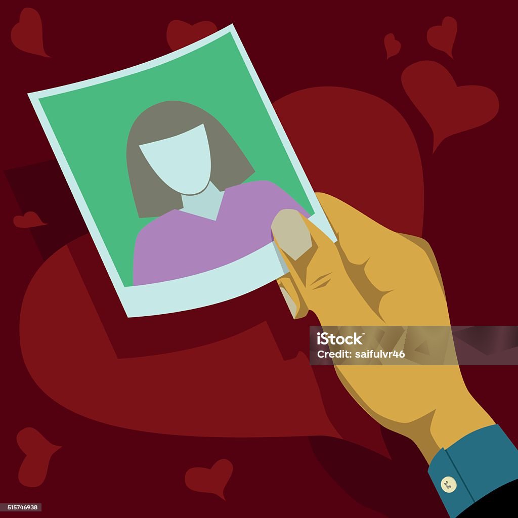 Falling in love with a woman Hand holding a photograph with background heart Adult stock vector