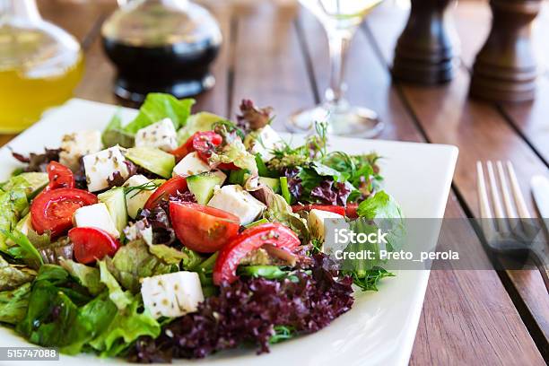 Greek Mediterranean Salad Stock Photo - Download Image Now - Salad, Restaurant, Feta Cheese