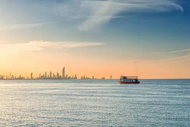 A ship traveling towards the kuwait city