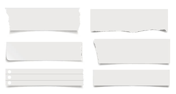 Set of notepaper sheets with shadow Set of notepaper sheets with shadow isolated on white background. Squared and lined notebook page wit ragged edges. Torn ragged paper pieces. Realistic vector illustration of paper pieces. paper stock illustrations