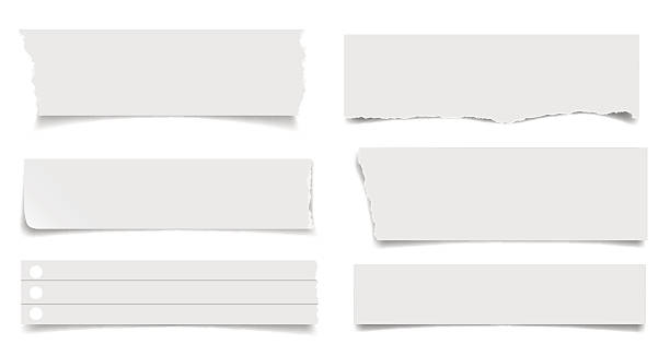 Set of notepaper sheets with shadow Set of notepaper sheets with shadow isolated on white background. Squared and lined notebook page wit ragged edges. Torn ragged paper pieces. Realistic vector illustration of paper pieces. part of stock illustrations