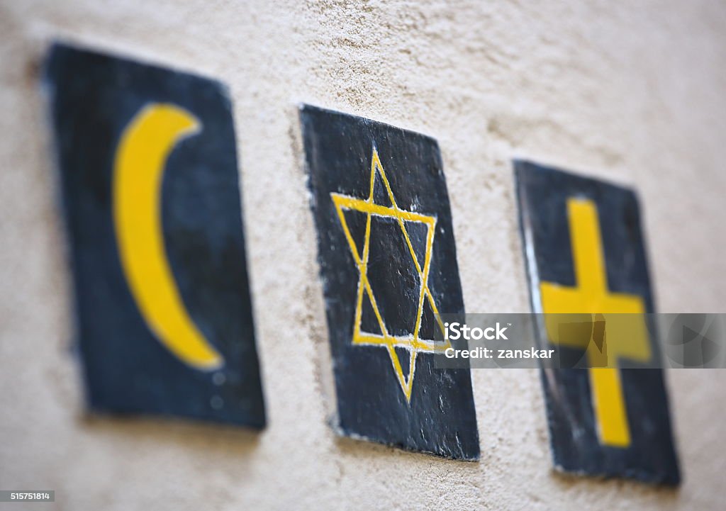 Set of 3 religious symbols Set of 3 religious symbols: islamic crescent, jewish David's star, christian cross Religious Symbol Stock Photo