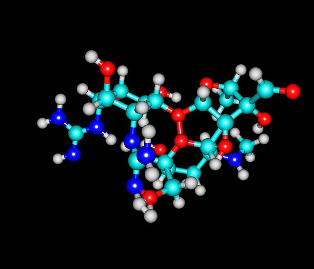 estreptomicina molécula aislado en negro - hydrogen bond fotografías e imágenes de stock
