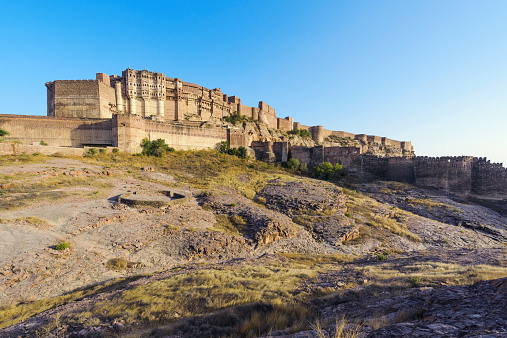Mehrangarh Fort, located in Jodhpur in the state of Rajasthan, is a massive fort located on a hill 400 feet above the city and is one of the largest forts in India.
