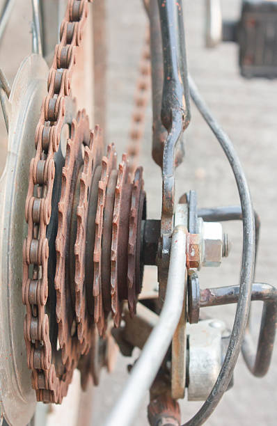 istock Brown Rear bike cassette with chain 515774367